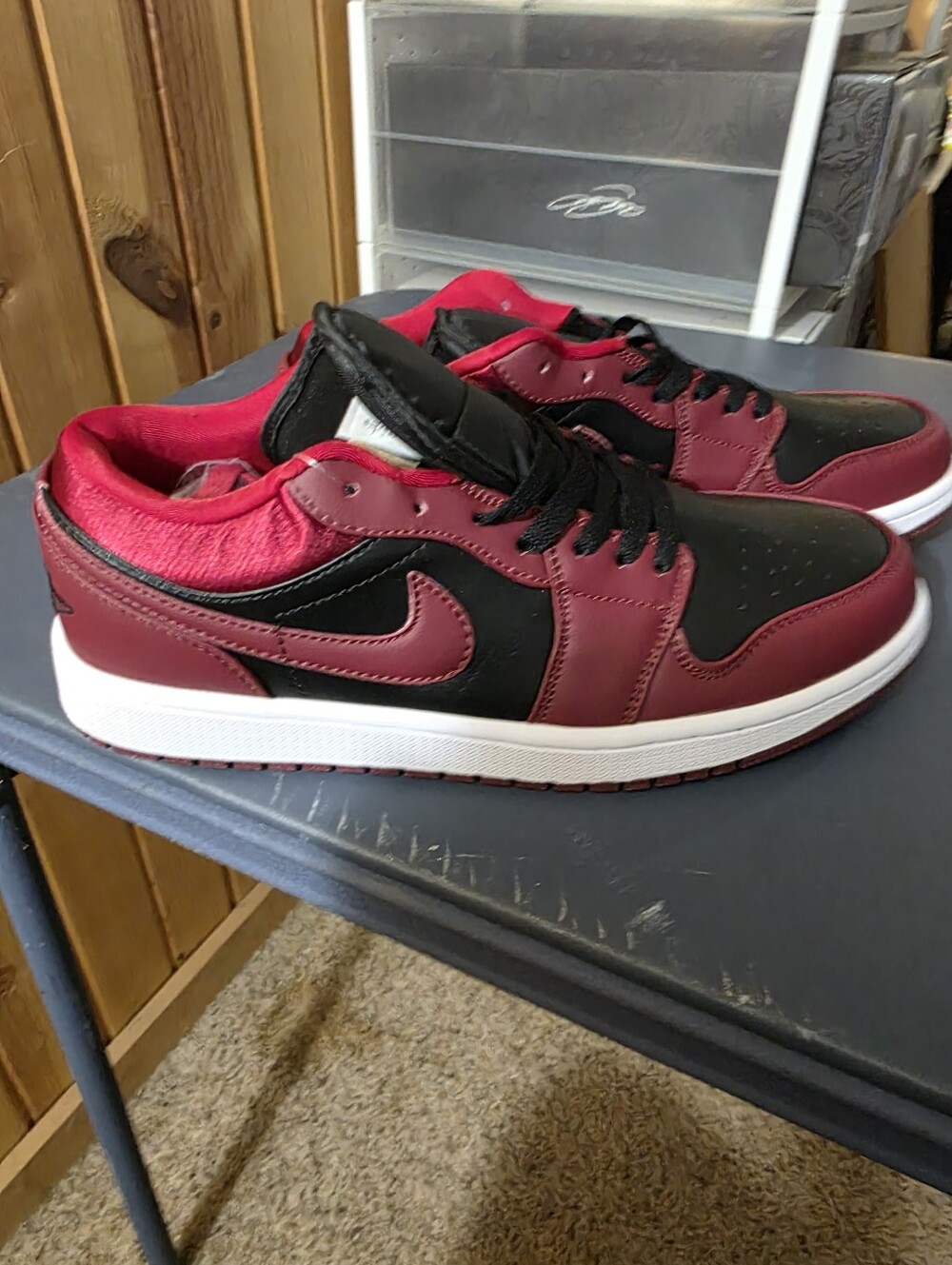 Jordan 1  Low-Top Sneakers in Black and Burgundy, Size 10m, New!